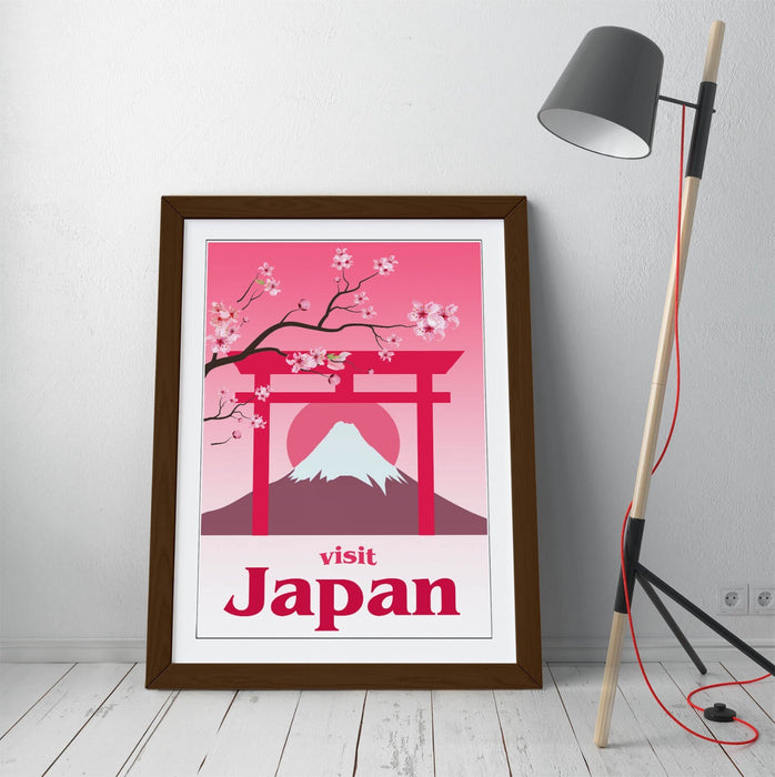 VINTAGE RETRO KAWAII PINK JAPAN TRAVEL POSTER -FRAMED WALL ART PICTURE PRINT