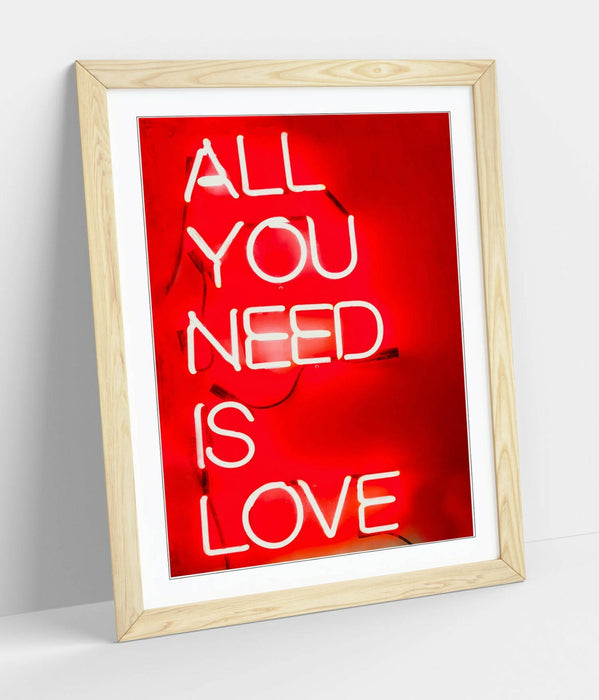 Framed Poster Print - Love Quote Poster Neon Sign Artwork | Handmade UK Frames