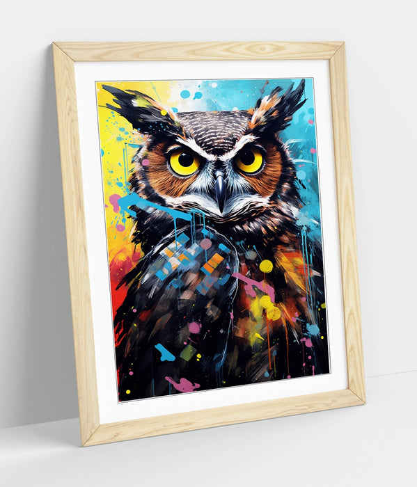 Framed Wall Art - Abstract Owl Poster Print | Colourful Contemporary Decor