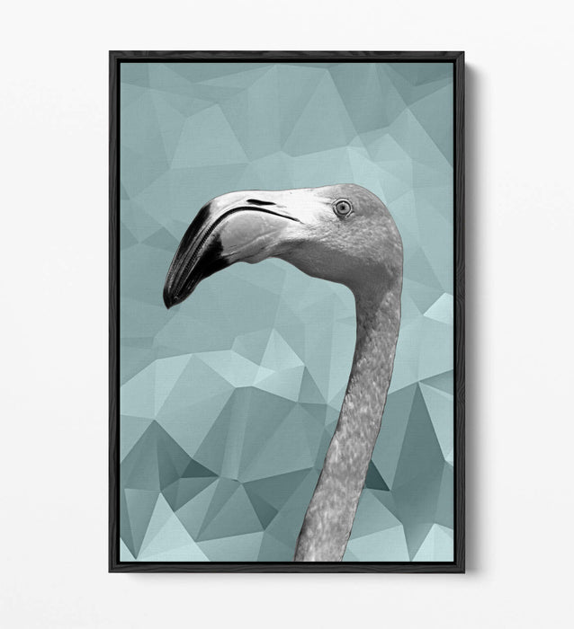 FLAMINGO DUCK EGG BLUE GEOMETRIC -FLOAT EFFECT CANVAS WALL ART PIC PRINT-