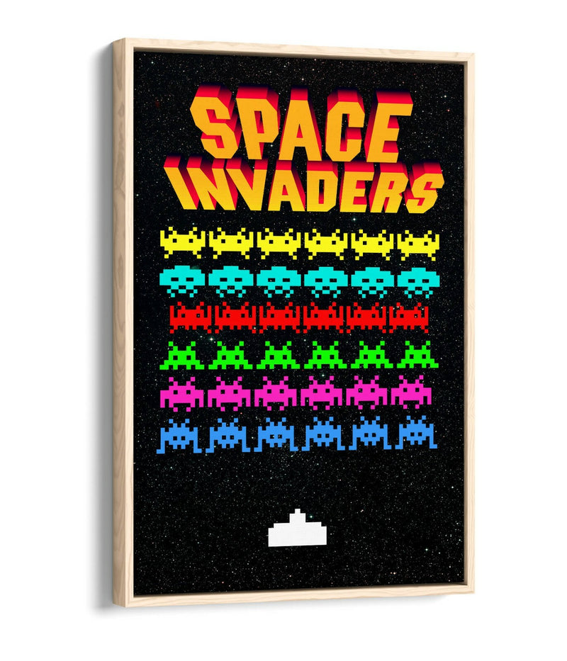 Space Invaders Canvas Retro Arcade Art - Float Effect Frame 30mm Deep Canvas Wall Print