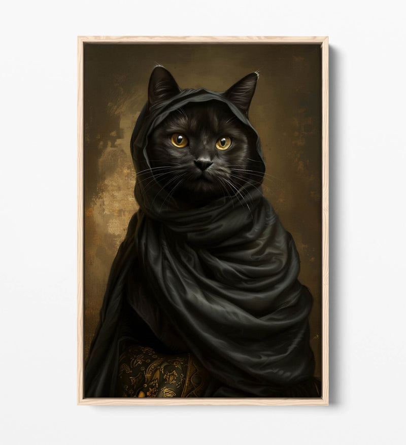 Black Cat Canvas Art - Contemporary Float Effect Canvas Wall Decor Print