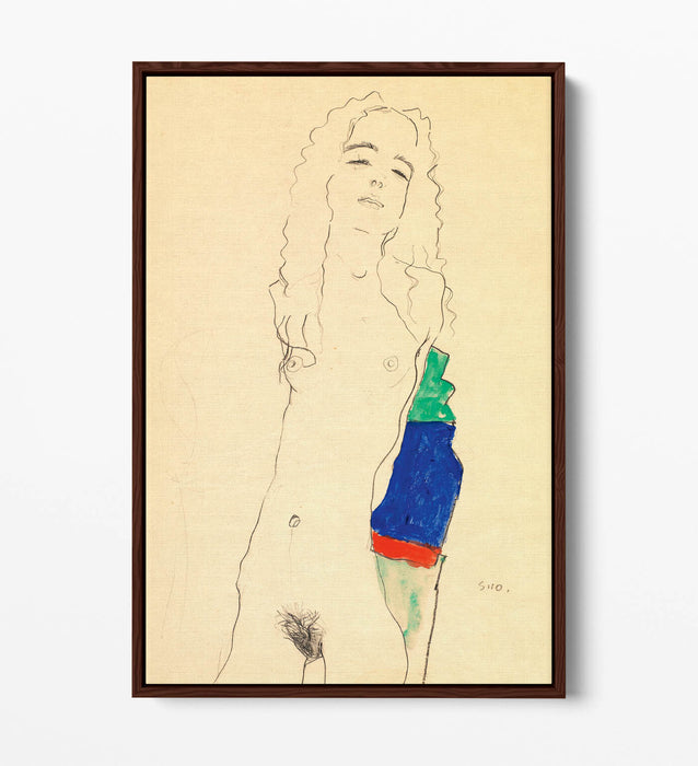 Float Effect Canvas Art - Egon Schiele Standing Female Nude on Handmade Canvas
