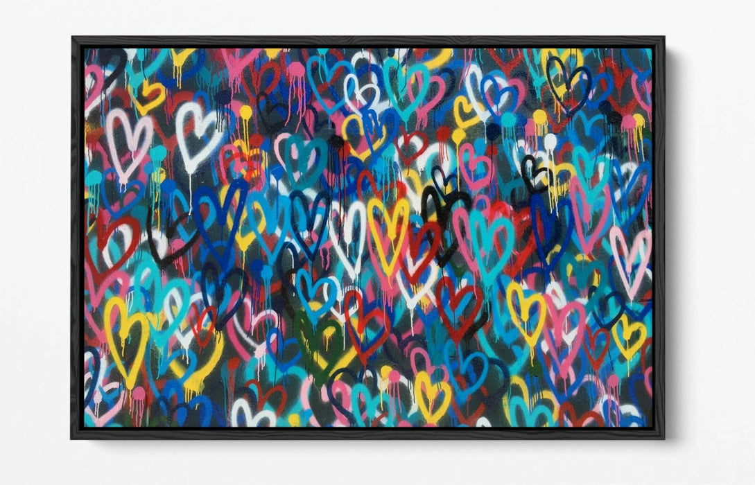 BANKSY LOVE WALL -FLOAT EFFECT CANVAS WALL ART PIC PRINT- RAINBOW MULTI COLOUR