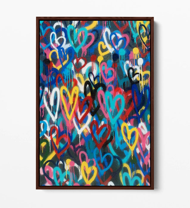 BANKSY LOVE WALL PORTRAIT -FLOAT EFFECT CANVAS WALL ART PIC PRINT-RAINBOW COLOUR