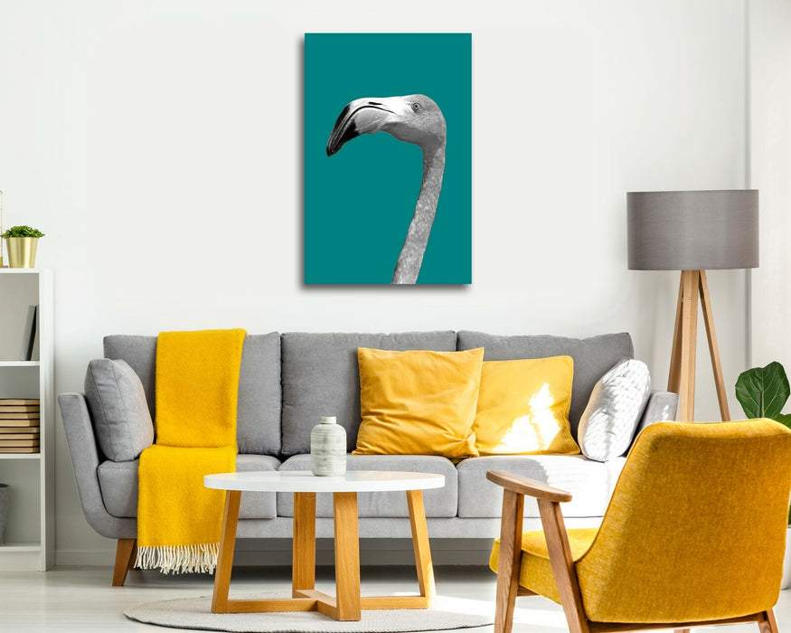 Flamingo Canvas Art – Black And White Teal Wall Decor On Premium Canvas Print