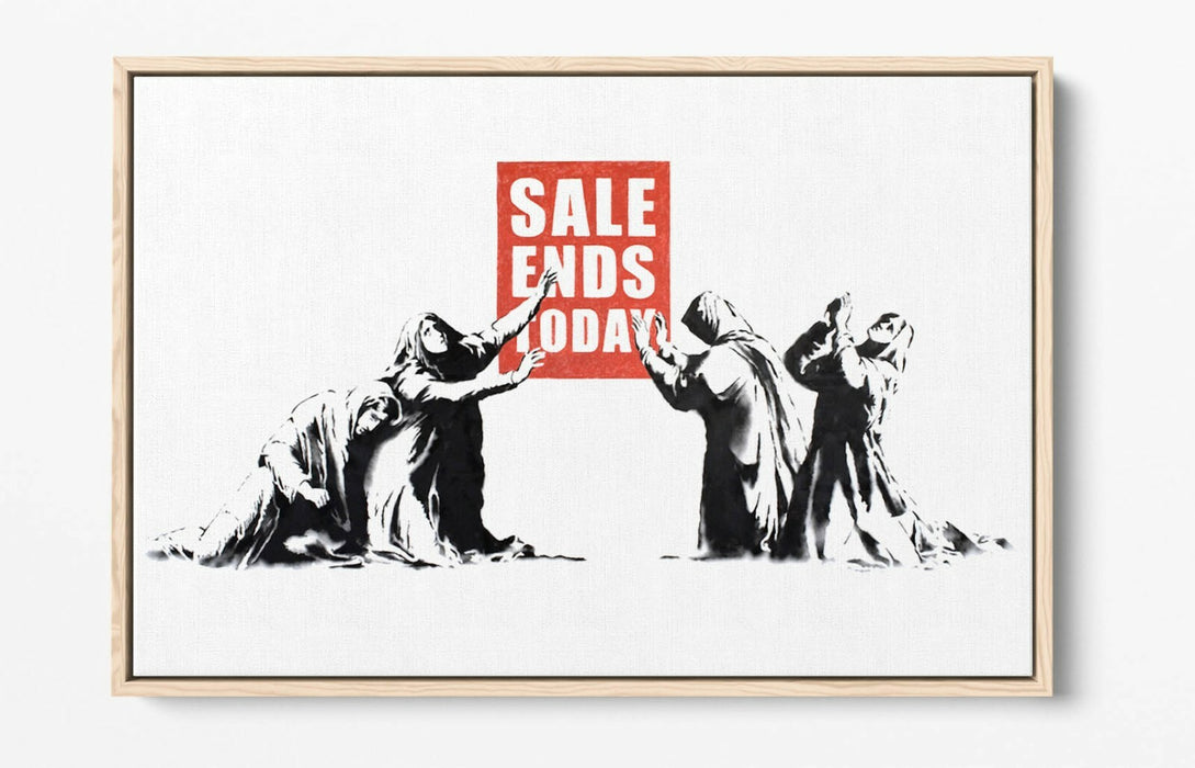 BANKSY SALE ENDS -FLOAT EFFECT CANVAS WALL ART PIC PRINT- RED BLACK & WHITE