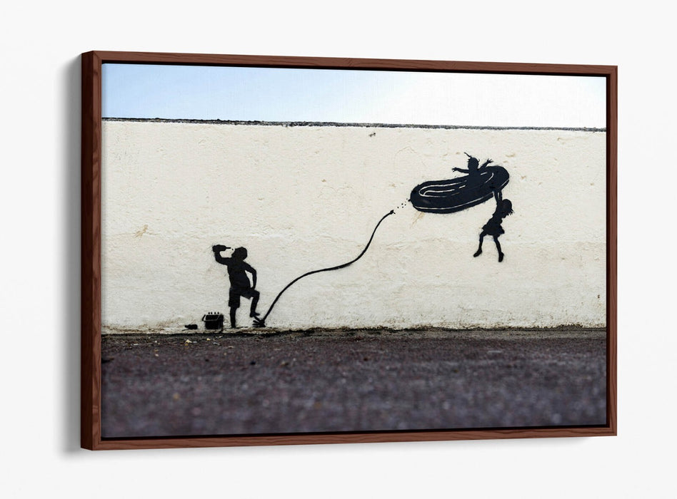 Banksy Canvas Art - Dinghy Graffiti Print On Float Effect Canvas | Handmade UK