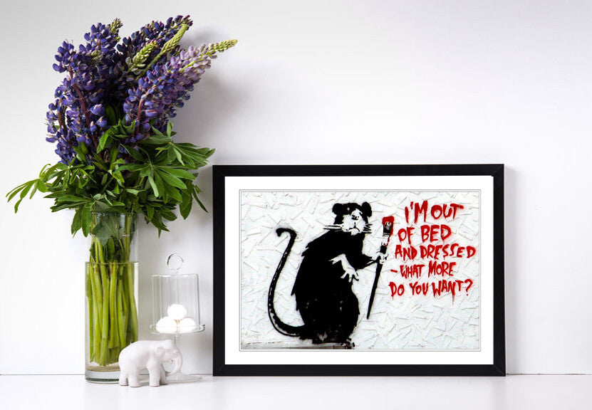Banksy Framed Poster – Urban Street Art Graffiti Wall Art With Woodgrain Frame Finish