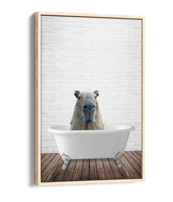 CAPYBARA IN BATHTUB -QUIRKY BATHROOM FLOAT EFFECT CANVAS WALL ART PIC PRINT