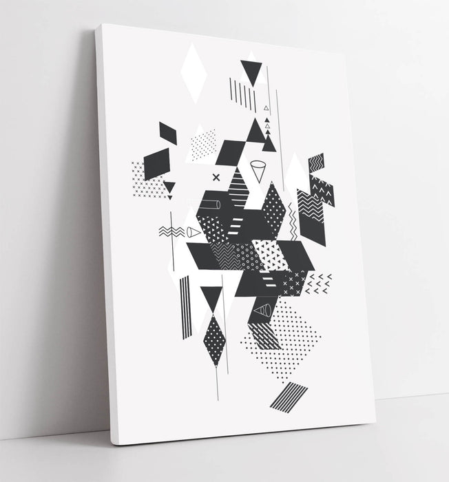 Abstract Canvas Wall Art - Black White Shapes Print | Handmade Canvas Artwork UK