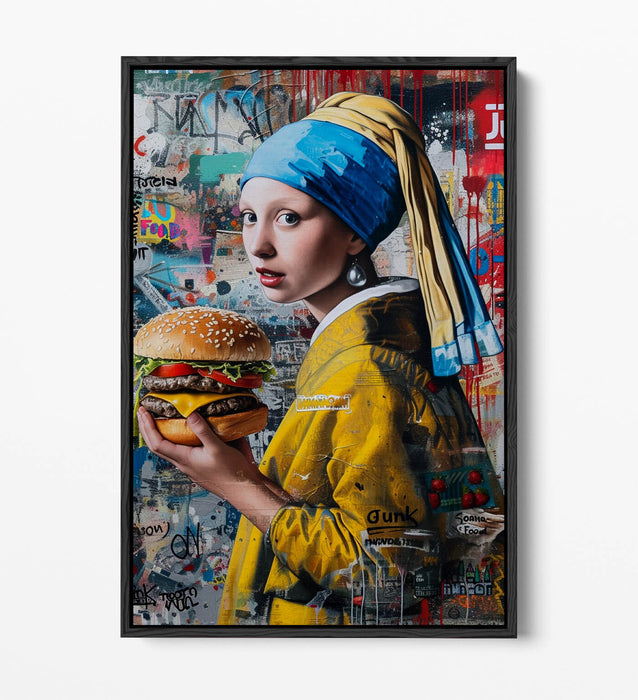 Canvas Wall Art - Girl With A Pearl Earring Graffiti Decor Print | Float Effect