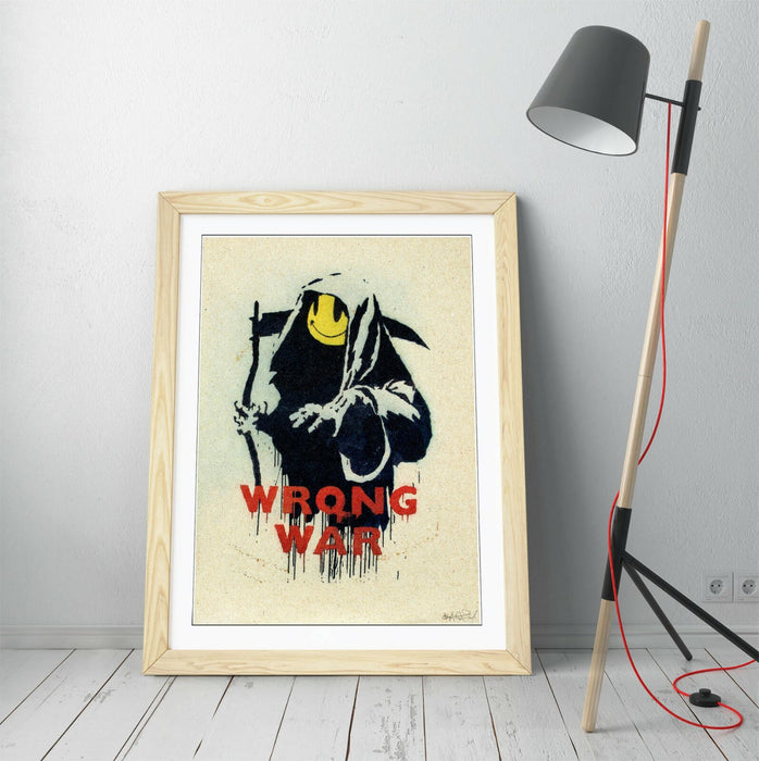 BANKSY, WRONG WAR SMILEY GRIM REAPER -FRAMED WALL ART PICTURE PRINT