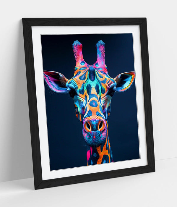 Giraffe Wall Art – Abstract Multi Color Artwork | Framed Animal Poster Print