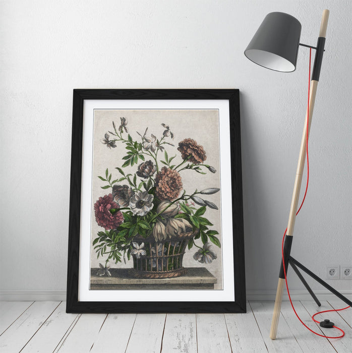 Framed Wall Art - Jean Baptiste Monnoyer Marigold Flower Print With Woodgrain Frame