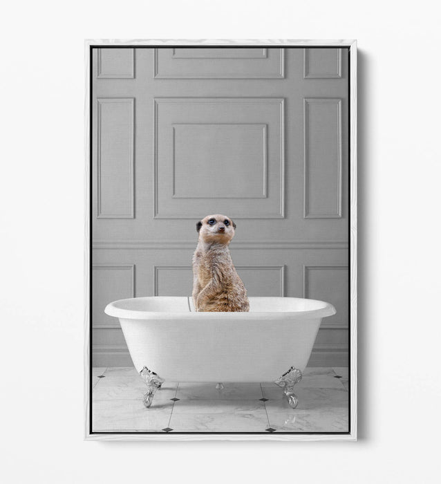 MEERKAT IN BATHTUB -QUIRKY BATHROOM FLOAT EFFECT CANVAS WALL ART FUNNY PRINT