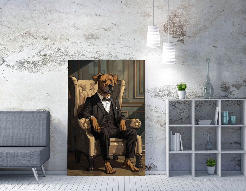 Dog In A Suit Canvas - Premium Cartoon Dog Decor | Vibrant Color Wall Art