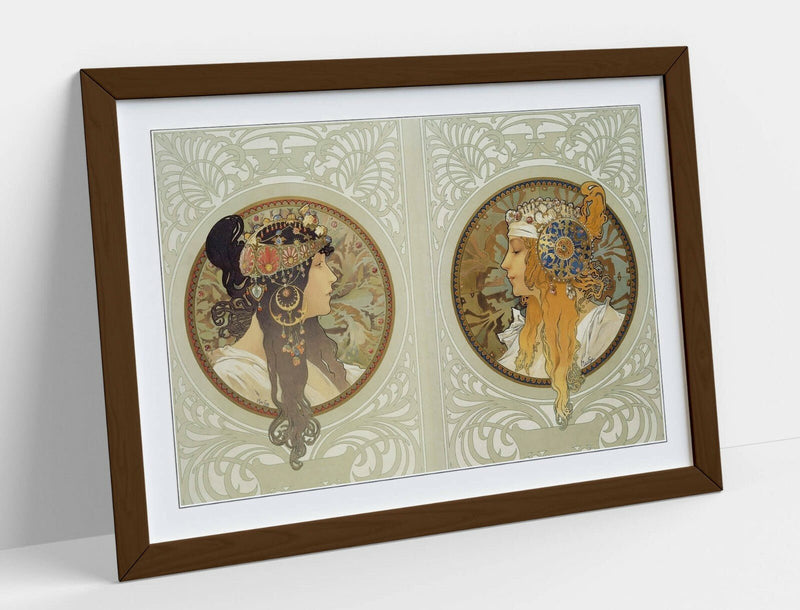 Alphonse Mucha Poster - Byzantine Art Print Framed Wall Art Picture with Woodgrain Faux Frame