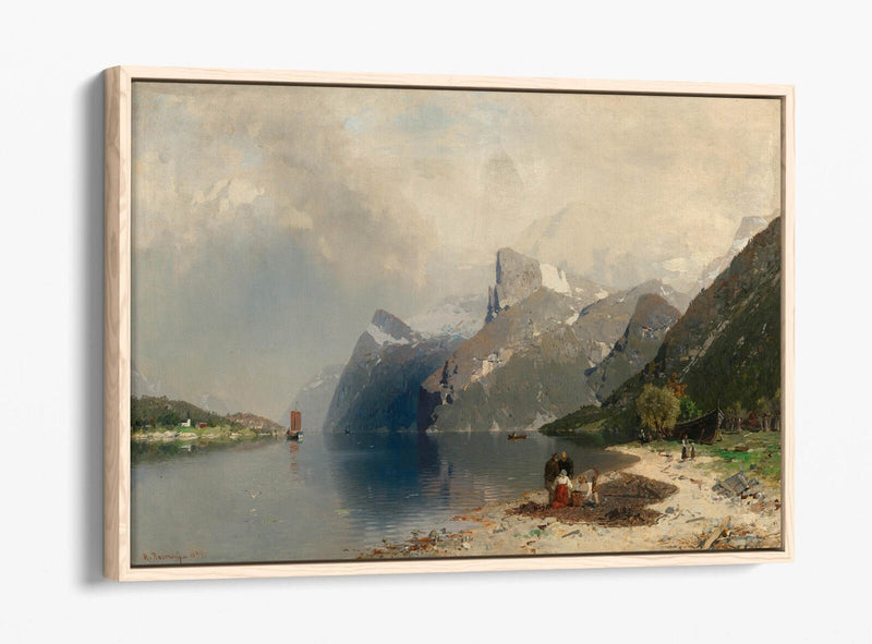 Float Effect Canvas Art - Fjord Landscape Painting on MDF Frame, Ready to Hang