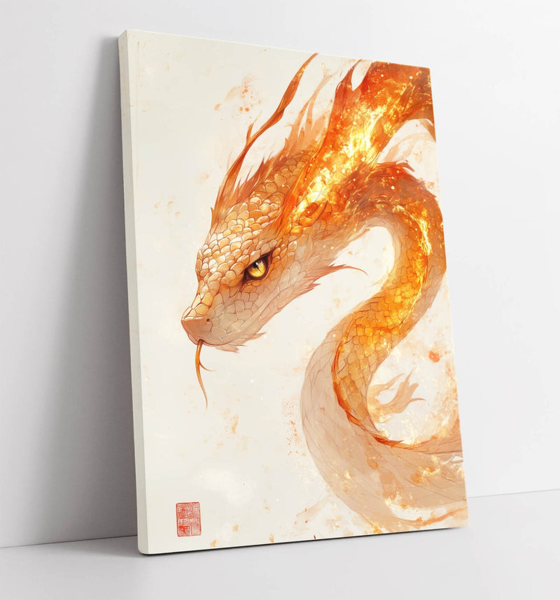 Oriental Canvas Wall Art – Fiery Snake Handmade Canvas Artwork Print Ready to Hang