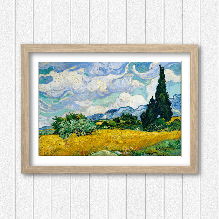 Van Gogh Framed Wall Art – Wheat Field Print with Natural Wood Frame, Ready to Hang