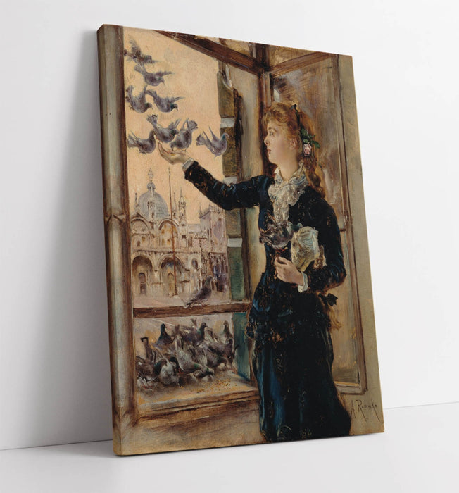 Canvas Wall Art - Anton Romako Girl Feeding Pigeons Premium Print Ready To Hang