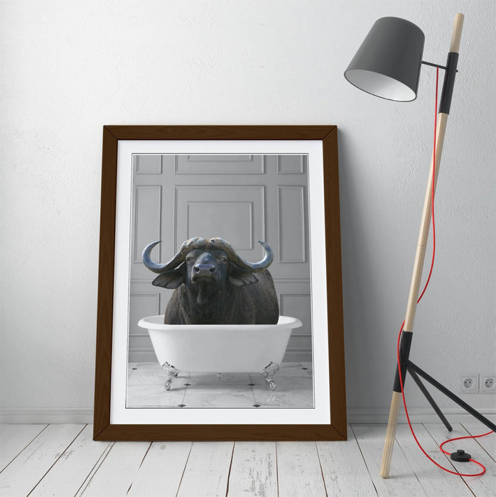 WATER BUFFALO IN BATHTUB -QUIRKY ART FRAMED POSTER PICTURE PRINT BATHROOM