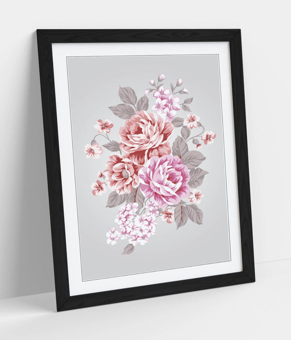 Framed Floral Wall Art - Pink Red Roses Bedroom Print | Handmade UK Decor