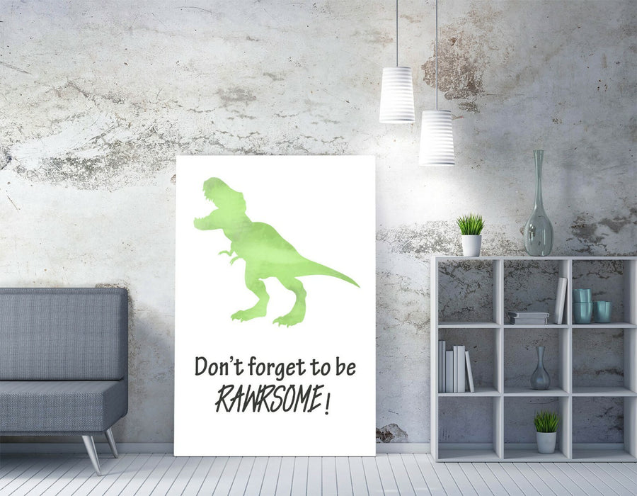 "RAWRSOME" WATERCOLOR DINOSAUR KIDS NURSERY QUOTE -CANVAS WALL ART PICTURE PRINT