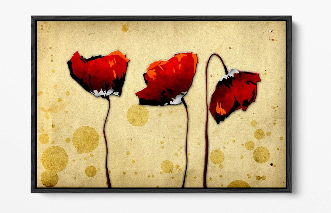 Float Effect Canvas Art - Red Poppies Abstract Flower with Deep Frame, Ready to Hang