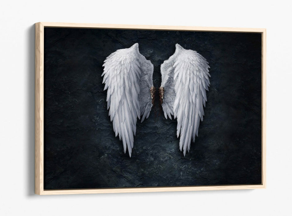 BROKEN FALLEN ANGEL WINGS WHITE -FLOAT EFFECT CANVAS WALL ART PIC PRINT- BLACK