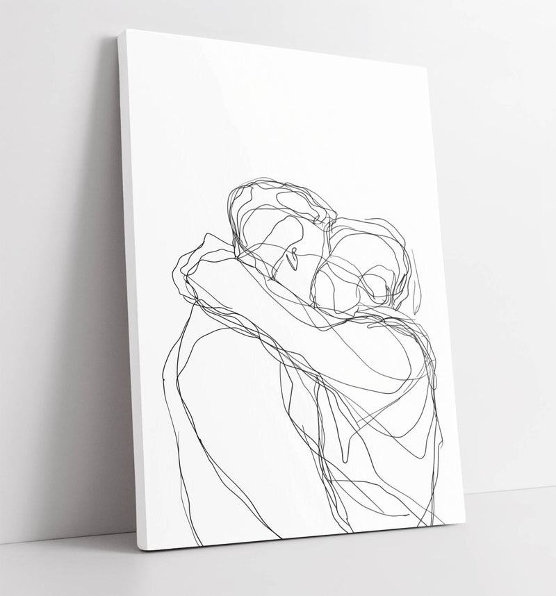 Minimalist Couple Wall Art - Love Line Illustration Canvas Print | Handmade Decor