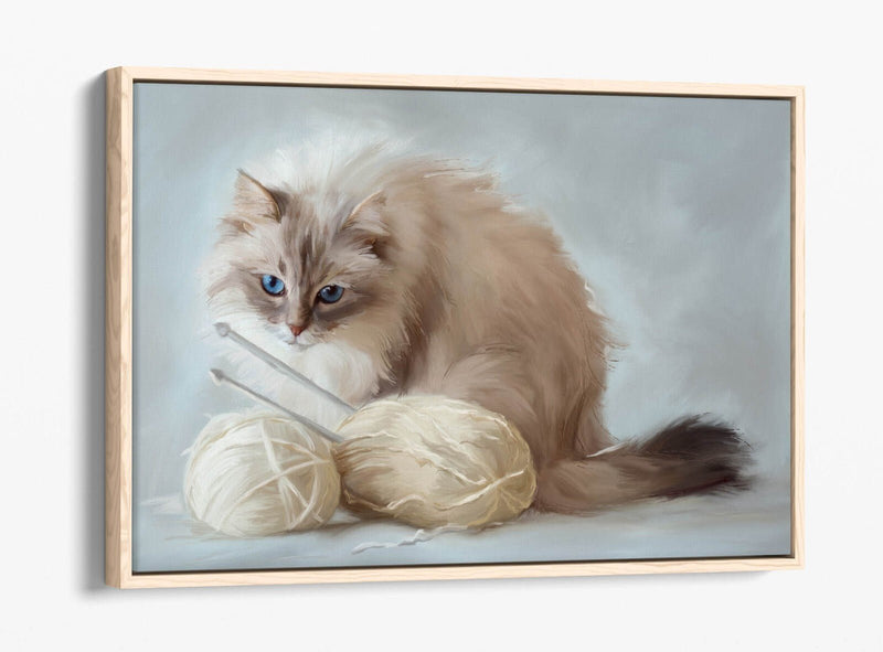 Fluffy White Cat Canvas – Handmade Premium Yarn Float Effect Wall Art Print