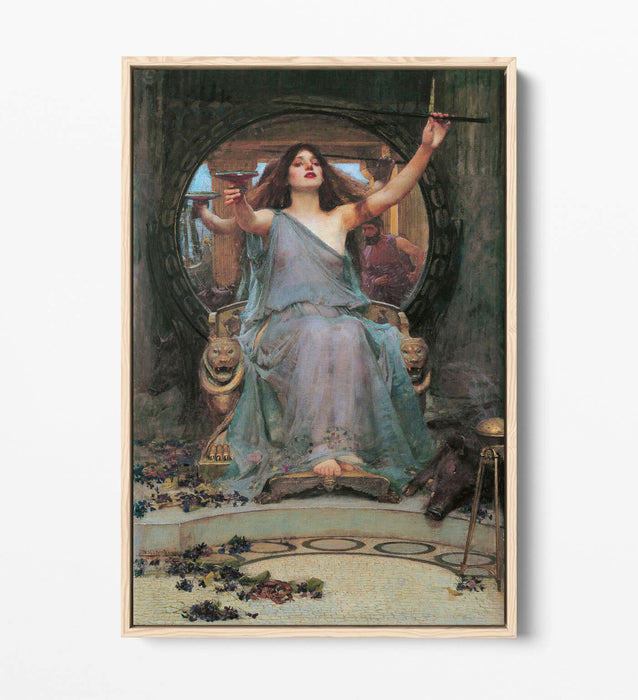 WATERHOUSE CIRCE OFFERING THE CUP -FLOAT EFFECT CANVAS WALL ART PIC PRINT- GREY