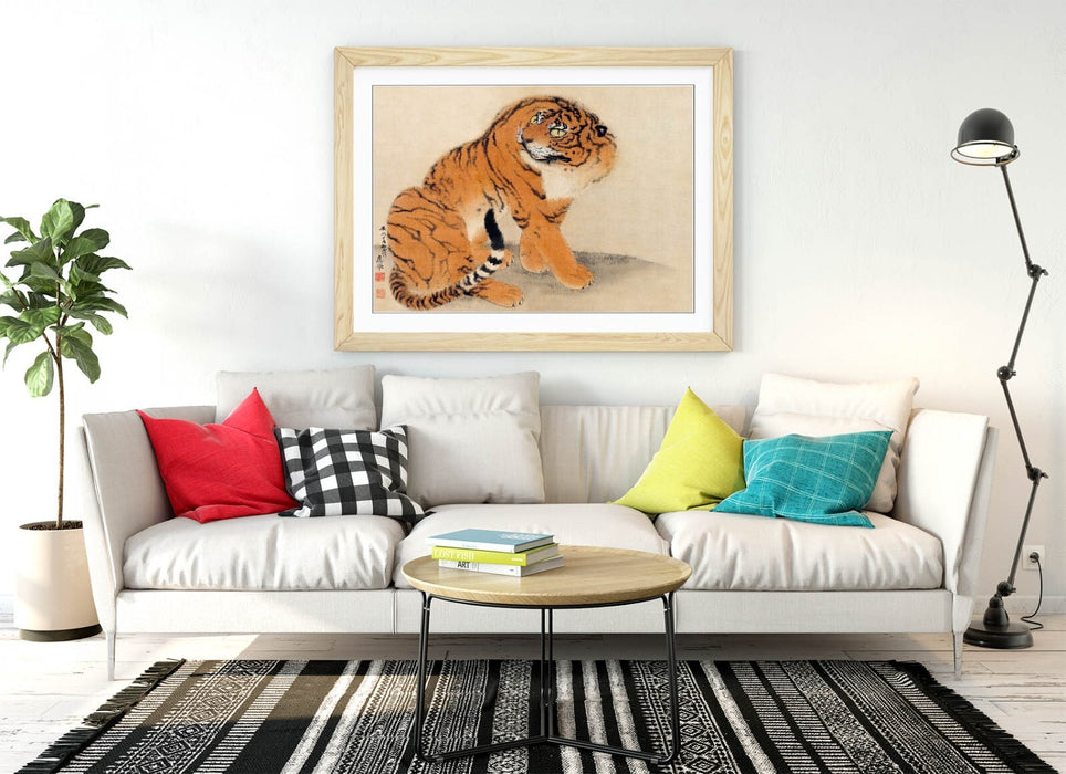 Framed Wall Art – Sitting Tiger by Maruyama Okyo | Handmade Japanese Print