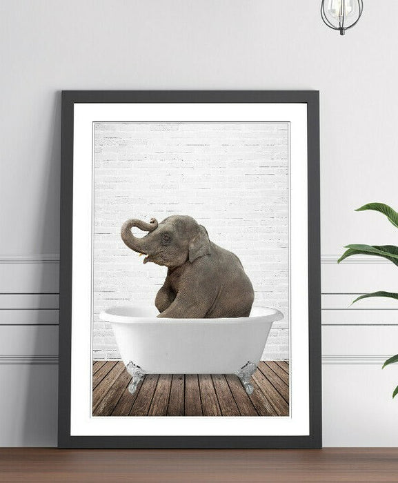 Elephant Animal in Bath CANVAS WALL ART PRINT ARTWORK PICTURE FRAMED POSTER