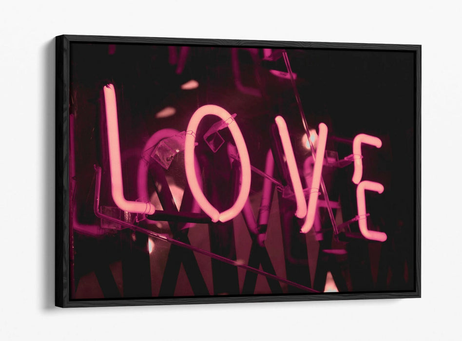 Pink Neon Wall Art - Floating Effect Canvas Print With Glowing Love Sign