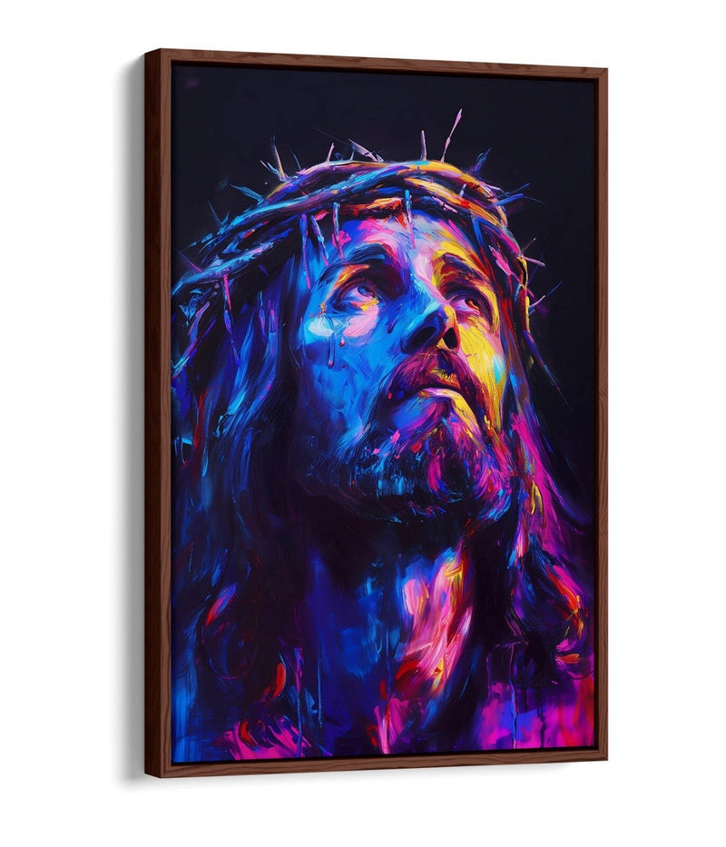 Jesus Christ Canvas Art - Purple Portrait on Contemporary Float Effect Frame