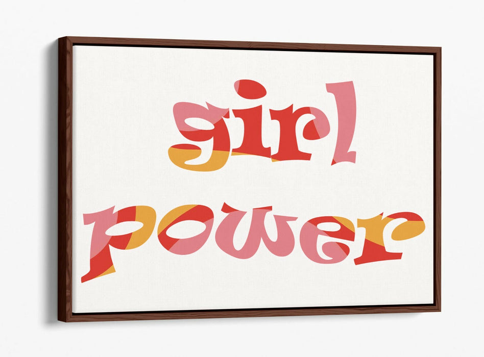 "GIRL POWER" GROOVY FEMINIST QUOTE 1 -FLOAT EFFECT CANVAS ART PRINT- PINK YELLOW