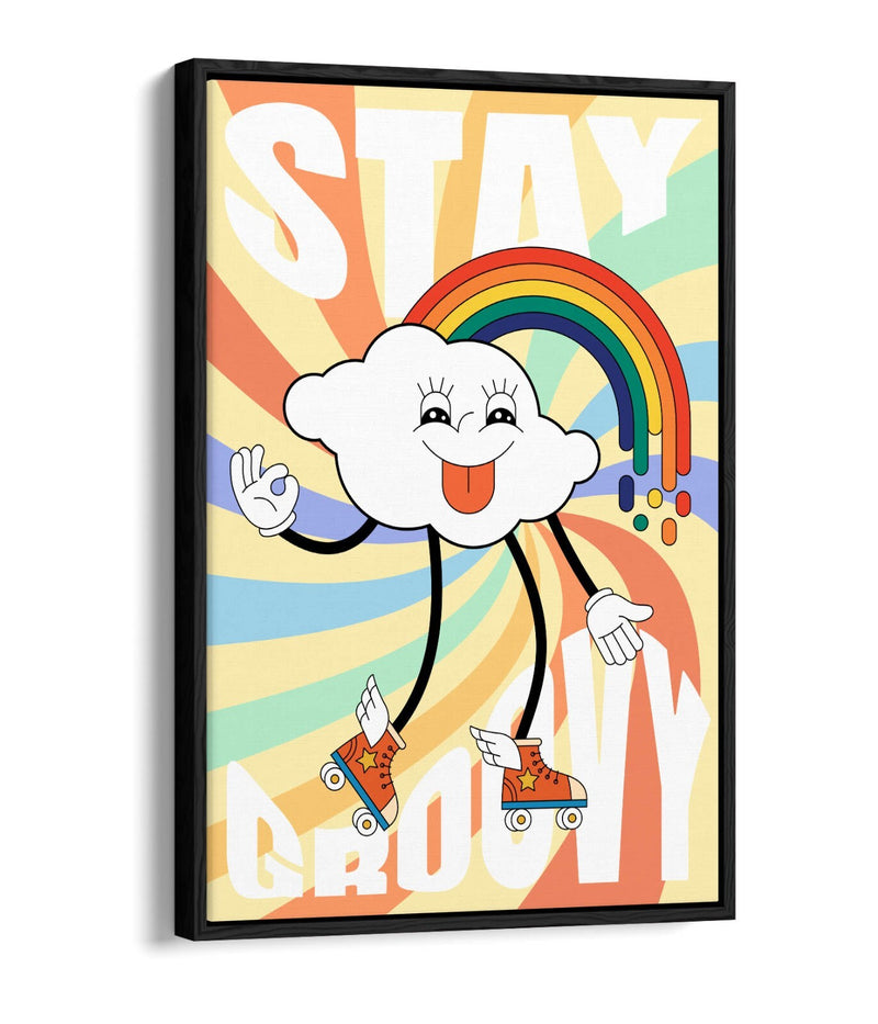 Retro Canvas Wall Art - Groovy Cloud & Rainbow Bedroom Print | Float Effect Canvas