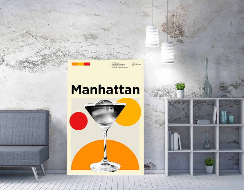 Canvas Wall Art - Manhattan Cocktail Funky Poster | Handmade Canvas Print
