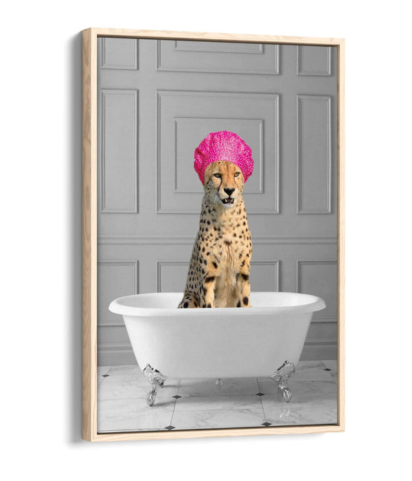 FUNNY CHEETAH IN BATHTUB -QUIRKY BATHROOM FLOAT EFFECT CANVAS WALL ART PIC PRINT
