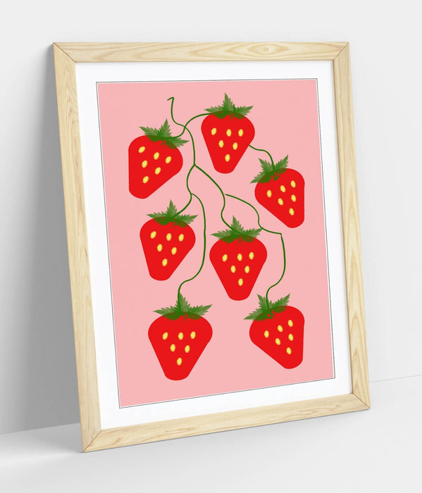 STRAWBERRIES TRENDY MINIMALIST KITCHEN -FRAMED WALL ART PICTURE PRINT ARTWORK