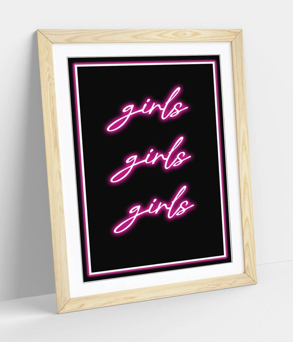 Framed Poster Artwork – Girls Neon Sign Art | Bedroom Wall Decor Print