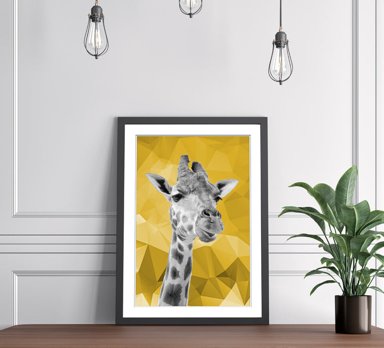Giraffe Framed Poster - Black White Giraffe Print | Yellow Mustard Decor Wall Art