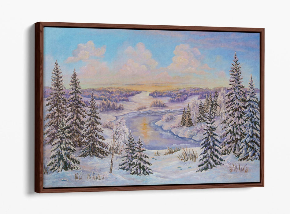 Canvas Wall Art – Winter Landscape With Trees Illustration | Float Effect Frame