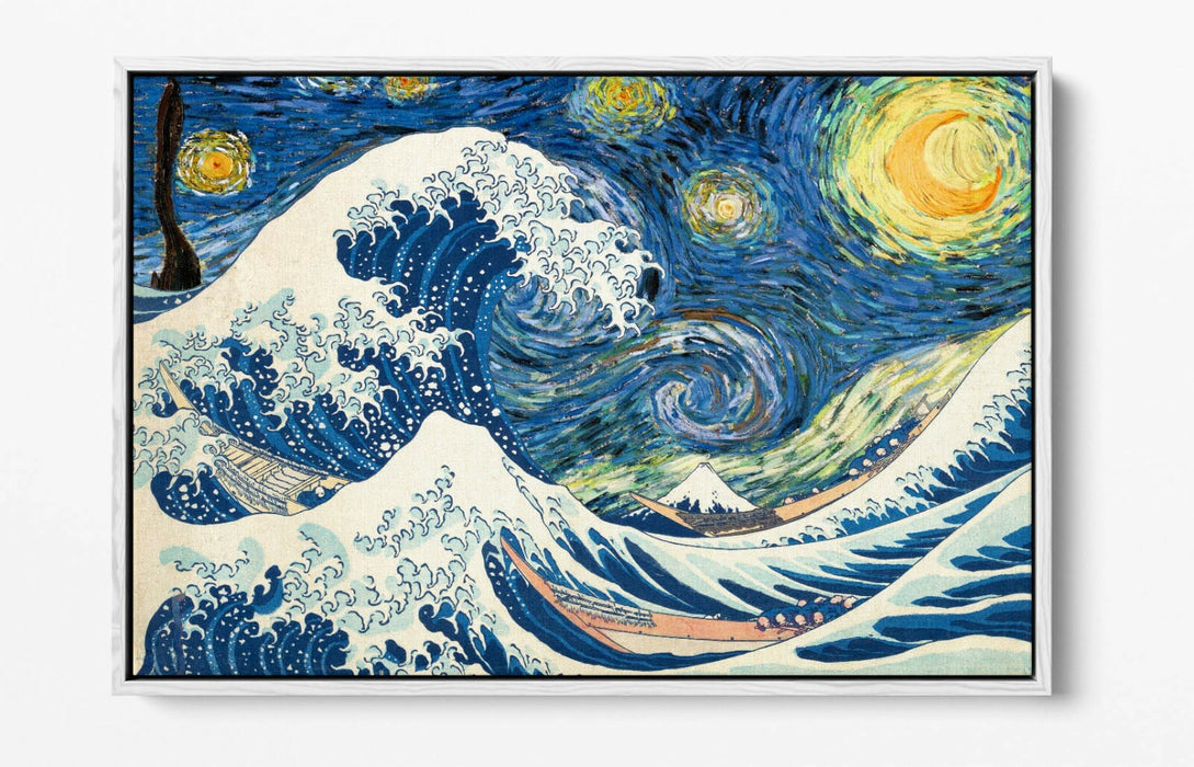 HOKUSAI GREAT WAVE VAN GOGH STARRY NIGHT -FLOAT EFFECT CANVAS WALL ART PIC PRINT