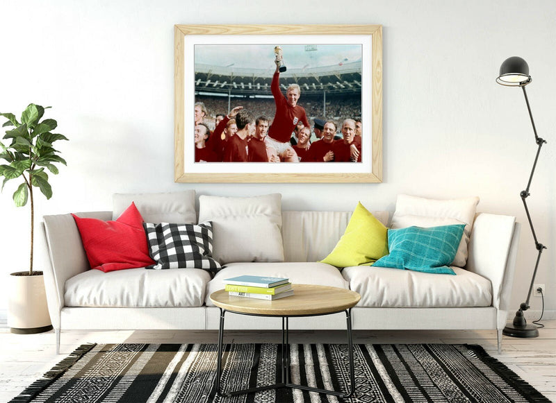 England World Cup Poster - Framed 1966 Street Art Print With Blue Woodgrain Frame