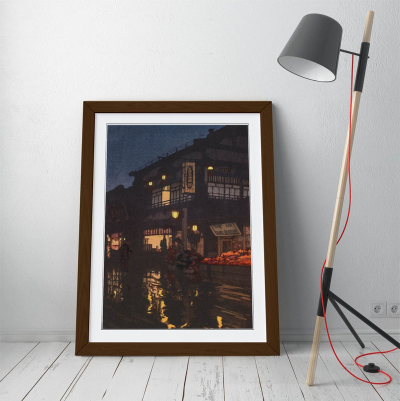 Framed Wall Art Poster - Yoshida Hiroshi Kagurazaka Street Print With Natural Wood Frame