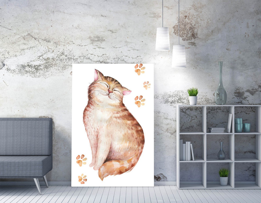 Ginger Tabby Cat Canvas – Handmade Watercolour Cat Art with Vibrant Colors